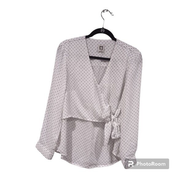 Anne Klein Tops - Anne Klein White Top Polka Dot Long Sleeve Size Medium - 3FOR$25 -